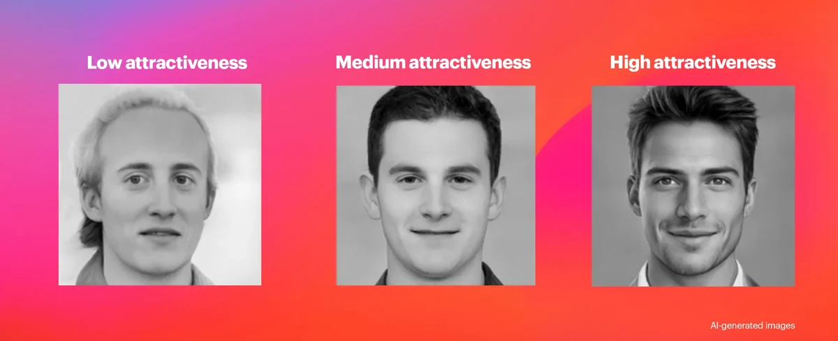 Three people with different sized smiles